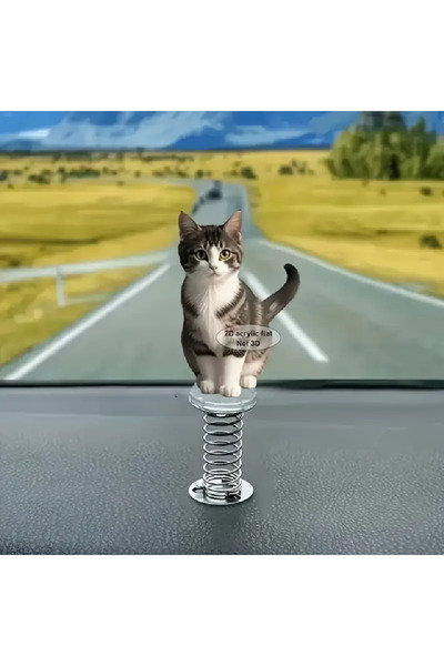 Cat Brown and White Flat Acrylic Cat Upgraded Car Dashboard Ornament, Office Decoration (2D Not 3D)