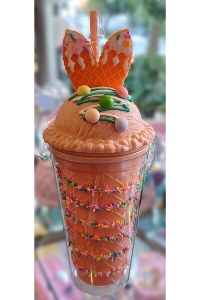 ada çanta kırtasiye Plastic Cup with Ice Cream Cone Shaped Fancy Lid and Straw 470ml Ad15995