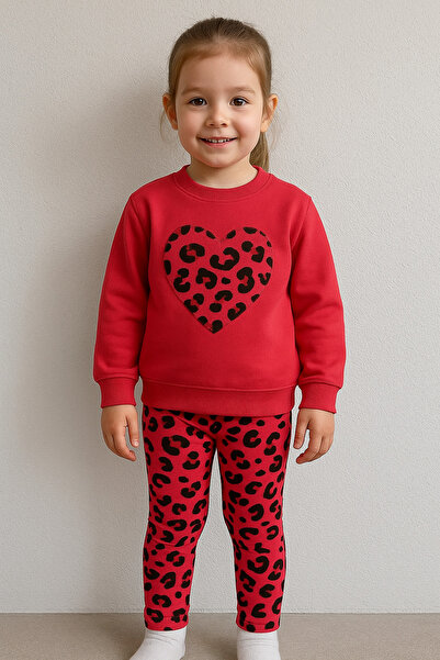 KGN GİYİM Girl's Heart Embroidered Bottom Top Winter Leggings Set