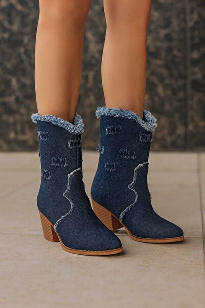 DYG STORE Kot Kumaş Kadın Kovboy Bot