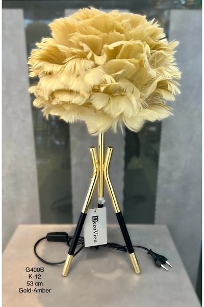 ZETT Tüylü Işıklı Başucu Ve Masa Lambader Abajur Dekoratif Eşya Renkli