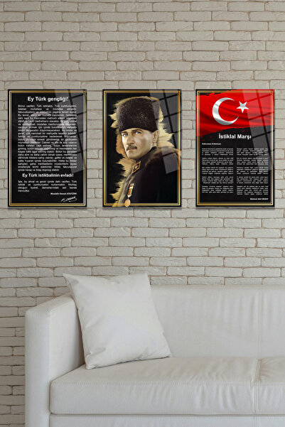 glassartdesign Σετ Ατατούρκ με 3 γυάλινες ζωγραφιές - 2 ζωγραφιές Ατατούρκ - ...