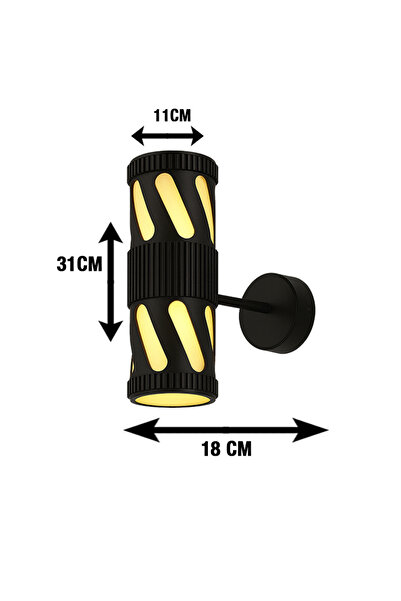 Nerfa مصباح جداري خارجي اسطواني بدون لمبات – قاعدة E27 – قابل لتغيير اللمبات – لون أسود – 31×18×11 سم