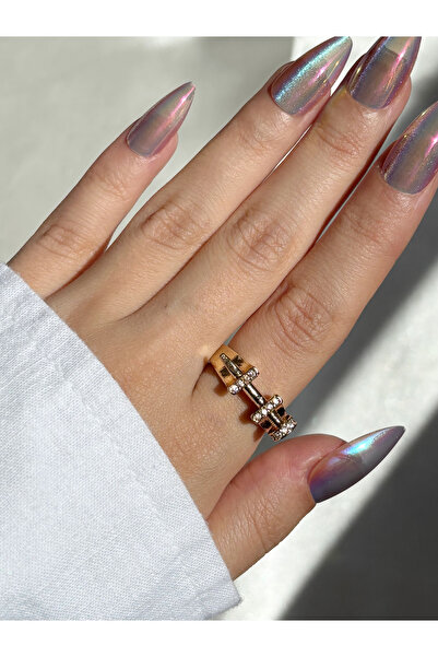 Eylülün Takısı Women's Gold Color Stone Nail Ring