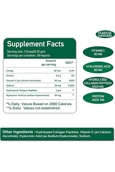 Oladole Natural Collagen Peptides Powder Enriched With Hyaluronic Acid - 201g