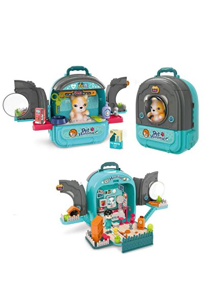Rovo 3 in 1 998-1 Toy Backpack Set, Dog Hospital, Veterinary, 59 Pieces - Blue