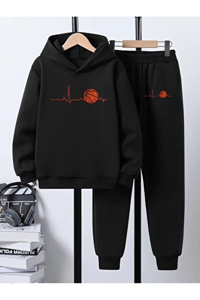 Cevval Set de hanorac și pantaloni de sport cu glugă pentru copii, cu imprimeu, 3 fire, pentru toamna/iarna