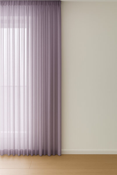 Ran Perde Dökümlü Düz Tül Perde - Mor - Pileli Dikim 1x2,5 Pile