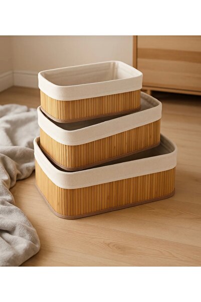 SupremeStar سلة/منظم/منظم من الخيزران مكونة من 3 قطع