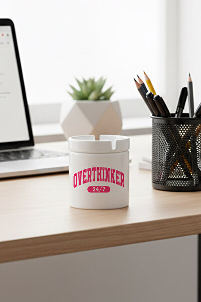 giftkonsept Overthinker 7/24 Baskılı Seramik Kapaklı Kokusuz Küllük