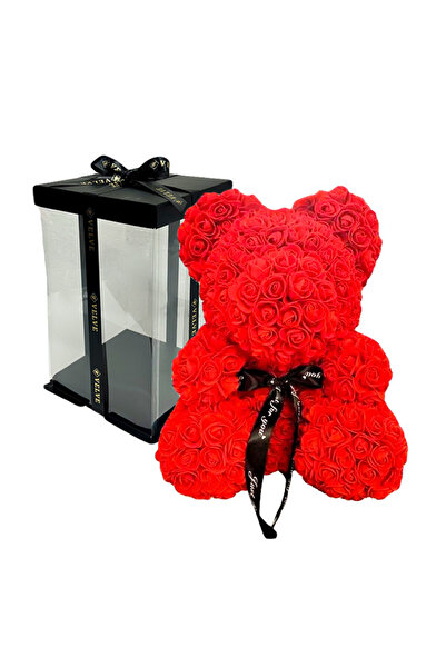 velve Ursulet floral cu trandafiri din spuma, 25 cm, decorat manual, cutie ca...