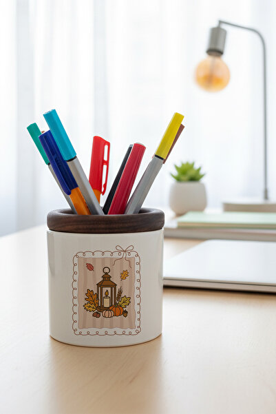 giftkonsept Есенна тема Кафе № 7 Печатна керамична поставка за моливи Органай...