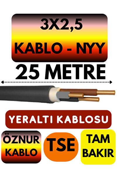 Avarson Öznur 3X2,5 NYY (Yeraltı Kablosu) Metre Seçenekli 25 METRE