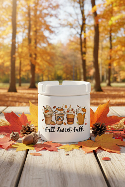 giftkonsept Autumn Themed Coffees No:7 Printed Ceramic Lidless Ashtray Without Odor