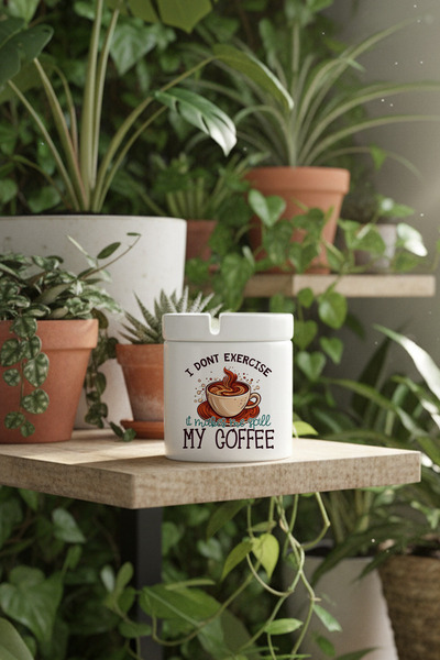 giftkonsept I Don'T Exercise It Makes Me Spill My Coffee Printed Ceramic Lid Unscented Ashtray