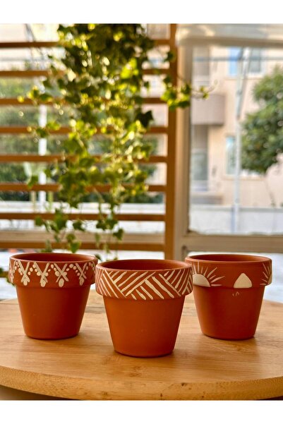 Le Bitki Atölyesi Luna Serisi 3'lü Mini El Yapımı Kiremit Saksı 5,5cm