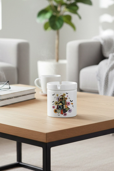giftkonsept Τασάκι χωρίς οσμή με εκτύπωση Ghost And Cute Cat και κεραμικό κάλυμμα
