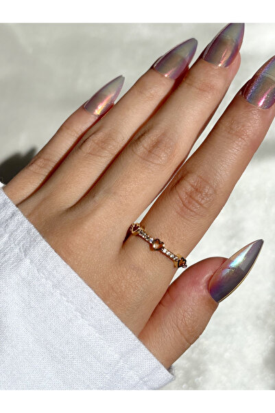 Eylülün Takısı Women's Gold Color Stone Mini Heart Ring