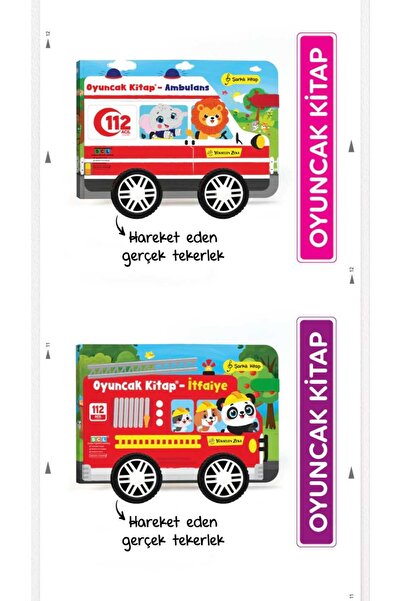 yükselen zeka 2'li Oyuncak Kitap seti - Ambulans (Gerçek Tekerlekli) - İtfaiye (Gerçek Tekerlekli)