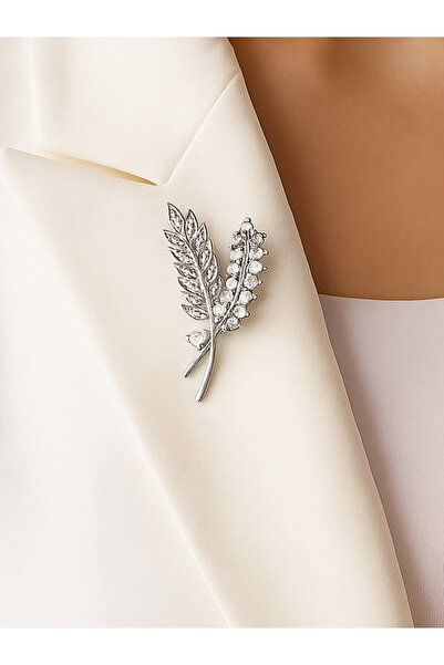 MRK Kadın Yaprak Taşlı Çiçek Flower Broş