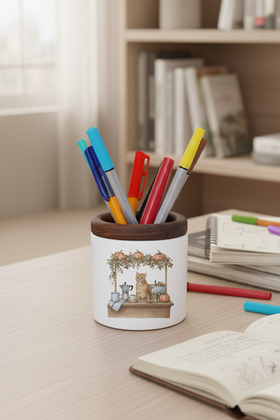 giftkonsept Есенна тема Сладко коте № 8 Печатна керамична поставка за моливи ...