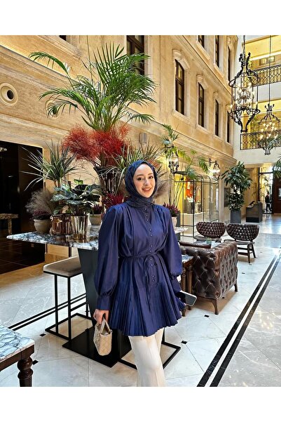 Miraydın Butik Kadın Piliseli Belden Bağlamalı Piliseli Gömlek M3000 - Bebe Mavisi