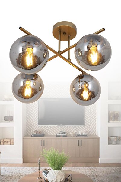 Taşcan Aydınlatma Jade 4 Lü Eskitme Avize Füme Camlı Dekoratif Tasarım Yatak ...