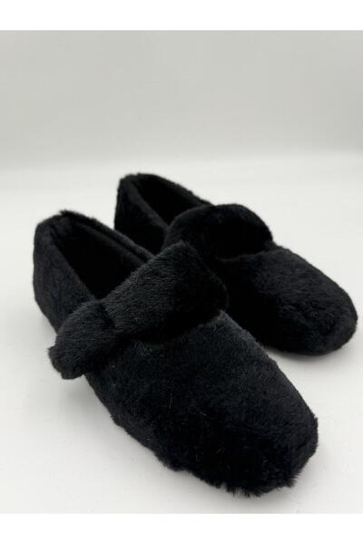 adelix Yeni Sezon Tek Bantlı Lastikli Kadın Peluş Ev Babet Siyah