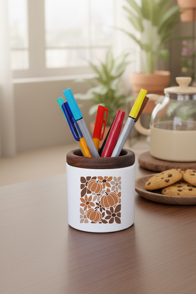 giftkonsept Бохо флорален есенен тиквен печат керамичен държач за химикалки О...