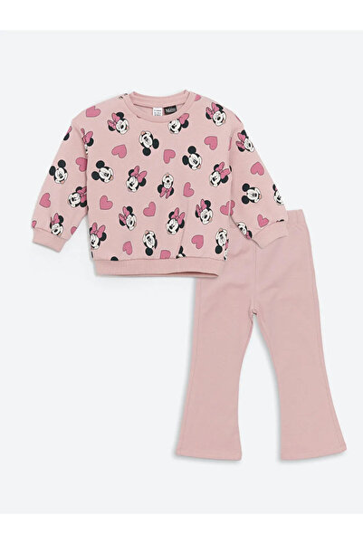 LC Waikiki LCW KidsPembe Minnie Mouse Baskılı Kız Çocuk Sweatshirt Ve Tayt 2'li