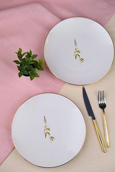 tabakevi Tabak Evi Porcelain Natura Cluster Gold Gilded Cake Plate 20.50cm 2 Pieces