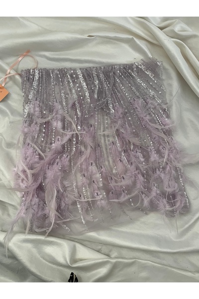 Nurcanilirboutique Otriş tüy detaylı boncuk işlemeli pareo&Sahne eteği