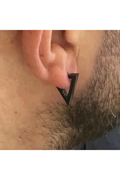 SEVAS GOLD Black Unisex Steel Triangle Earrings