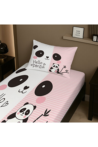 Else Dekor Σετ σεντόνια μονό κρεβάτι με ελαστικό σχέδιο Panda με μαξιλαροθήκη 100x200cm