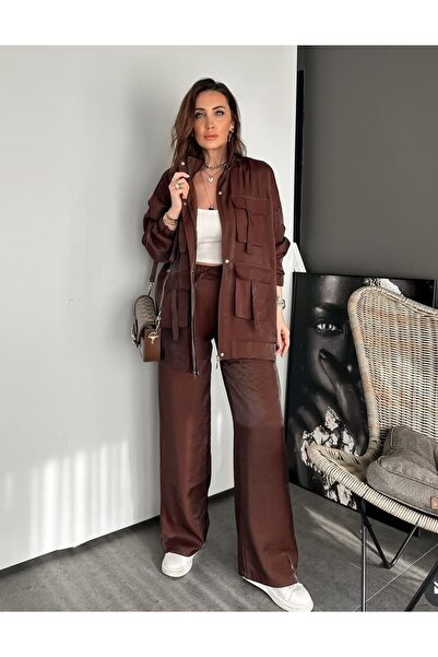 asyadabutik Set din două piese pentru femei, cămașă strălucitoare și pantalon...