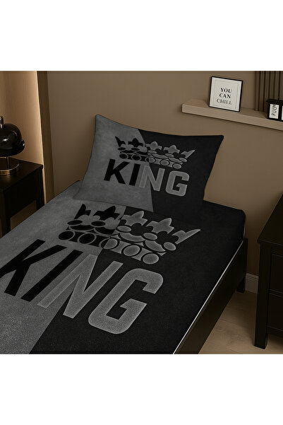 Else Dekor Σετ σεντόνια King King Grey με σχέδιο ελαστικό μονό σεντόνι με μαξιλαροθήκη 100x200cm