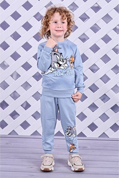 Serenad Pjk2İ Tom&Jerry Patterned 2-Strand 100% Cotton Boys' Tracksuit Set 3-10 Years Old 8129