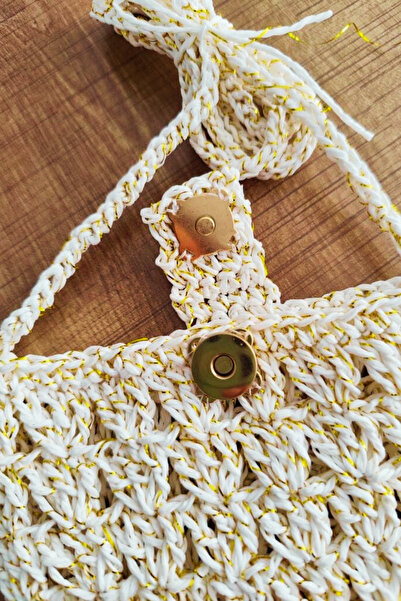 BB BİBUTİKSHOP Handmade Straw-Looking Knitted Bag – Magnetic Closure, Summer Shoulder and Beach Bag