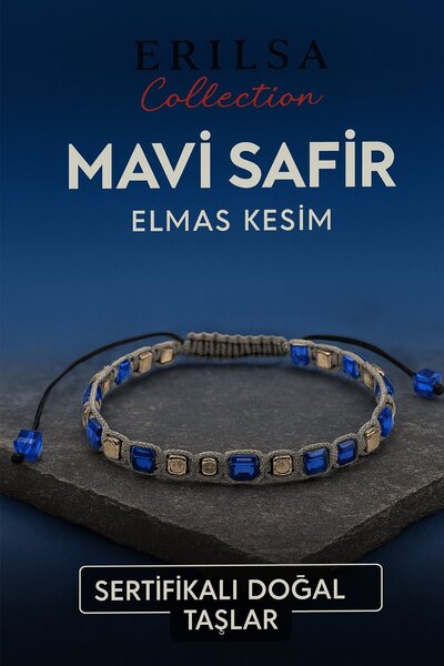 Erilsa سوار من الحجر الطبيعي من الياقوت الأزرق المعتمد من تيراهيرتز - موديل رفيع 5 ملم