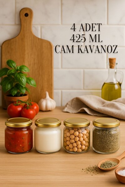 Rotanev 4 Adet 425 ml Gold Metal Konserve Kapaklı Yoğurt, Sosluk, Baharatlık,...