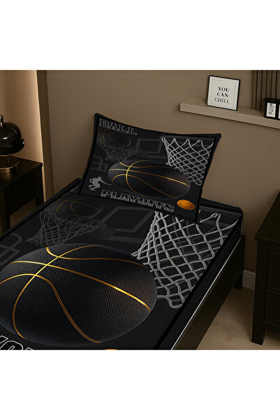 Else Dekor Комплект еластични чаршафи за единично легло с мотив баскетбол и калъфка за възглавница 100x200cm