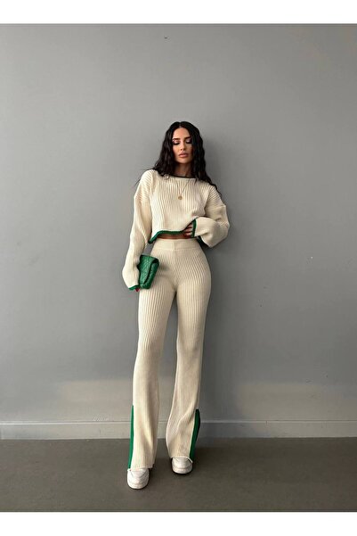 Ahzem Collection Set de tricotaje crop top cu decolteu rotund, cu detaliu de ...