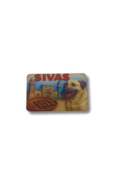 CraftbyBYC Sivas Temalı Resimli Ahşap Buzdolabı Magneti-Hediyelik Konsept Magnet
