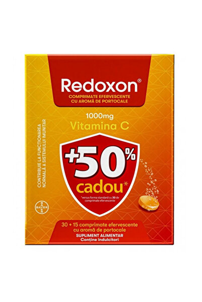 Bayer Redoxon Vitamin C 1000g Orange, 45 Effervescent Tablets,