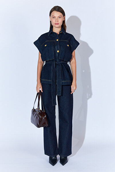 Manche بنطلون جينز نسائي بقصة مستقيمة وخصر متوسط من رينز واشينج