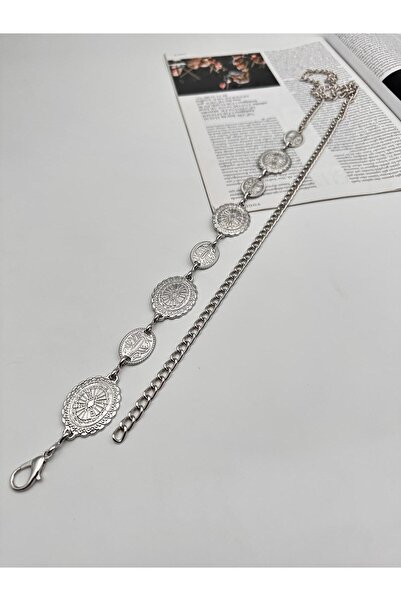 MODAM HİFA Oval Patterned Chain Belt Women's Belt Dress Belt Shirt Belt Waist Belt Body Belt