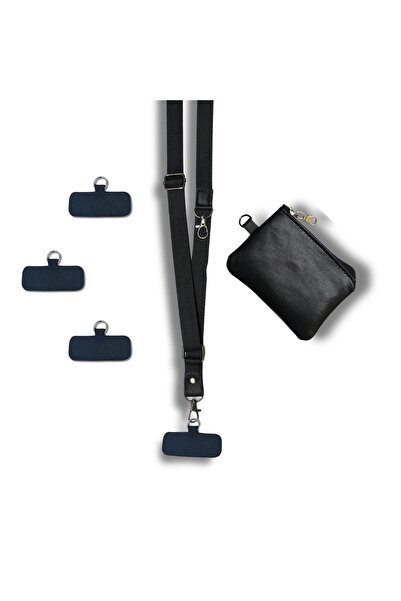 gampfa Telefon Boyun Askısı Siyah | 3 Adet Aparat | Cüzdan Hediyeli