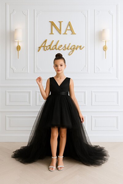 NA ADDESIGN Siyah Zarafet Prenses Elbise, Siyah Kuyruklu Abiye ELbise, Tüllü ...