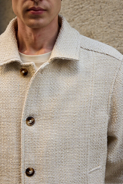 Danger Erkek Tasarım Kumaş Teknik Mont Ceket Ekru