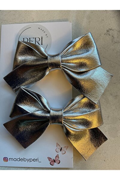 MADE BY PERİ Gold & Silver Metallic Shiny Bow Hair Clip – Set of 2